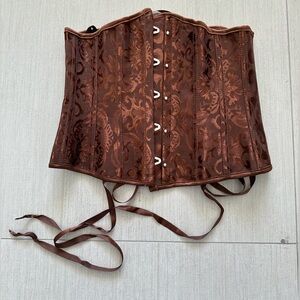 Brown Brocade Lace-Up Corset Top
